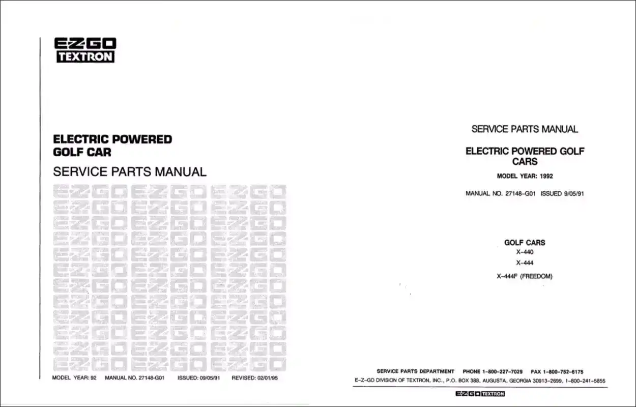 EZGO Golf Cart Service Parts Manual Model X440, X444, X444F Model